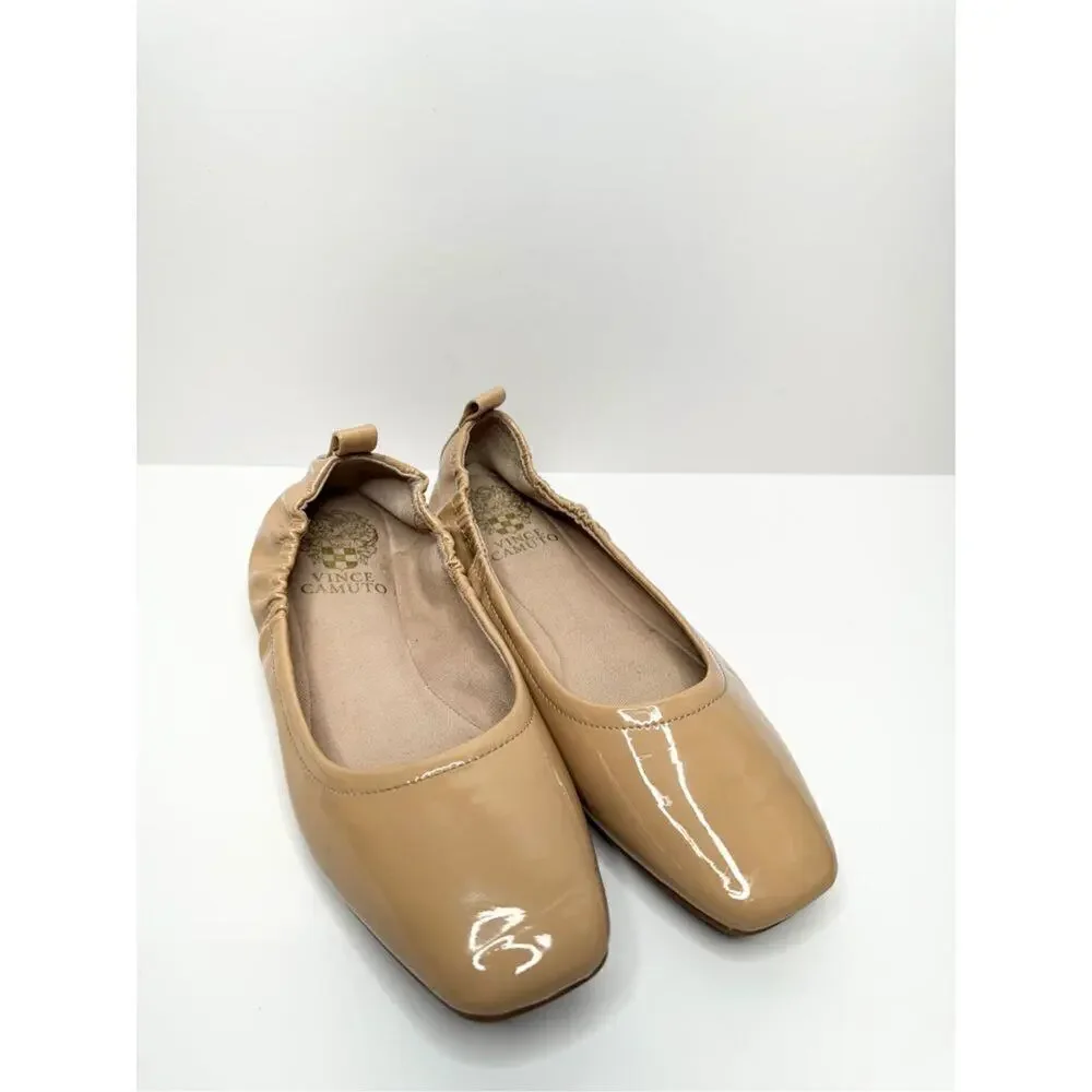 Vince Camuto Flats Womens Size 6 Tan Patent Leather Slip On‎ Ballet Shoes